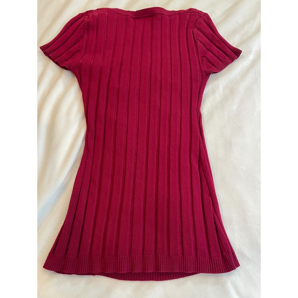 Its Our Time Magenta Pink Ruched V-Neck Ribbed Short Sleeve Sweater Top Small - Picture 6 of 9